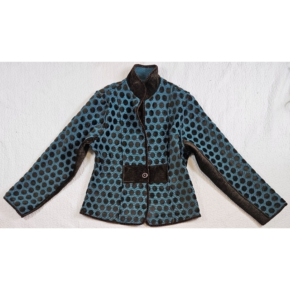 Khangura Reversible Tapestry Brown and Blue Polka Dot Blazer Jacket - Picture 4 of 11